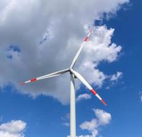 Panoramic view on alternative energy wind mills in a windpark in northern europe photo