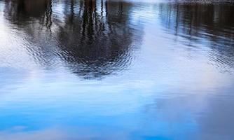 Detailed close up view on water surfaces with ripples and waves and the sunlight reflecting at the surface photo