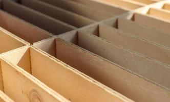 Small wooden boxes for audio tapes in a close up perspective view photo