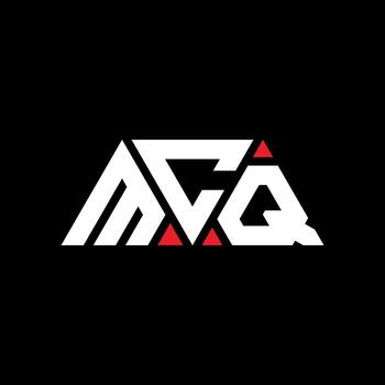 MCQ triangle letter logo design with triangle shape. MCQ triangle logo design monogram. MCQ triangle vector logo template with red color. MCQ triangular logo Simple, Elegant, and Luxurious Logo. MCQ