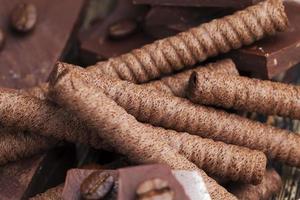 chocolate waffle tubes with chocolate filling photo