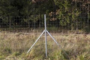 metal fences near the forest, which protect animals from the carriageway photo