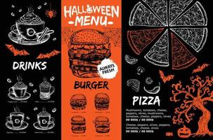 Restaurant cafe menu, template design, Halloween menu, Food flyer. vector