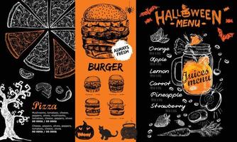 Restaurant cafe menu, template design, Halloween menu, Food flyer. vector