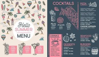 menú de verano, diseño de plantilla. folleto de comida. estilo dibujado a mano. ilustración vectorial