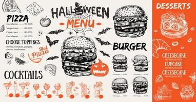 Restaurant cafe menu, template design, Halloween menu, Food flyer. vector