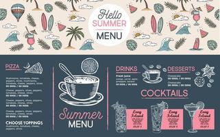 menú de verano, diseño de plantilla. folleto de comida. estilo dibujado a mano. ilustración vectorial