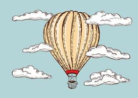 Hot air balloons flying, Hand drawn illustration. vector