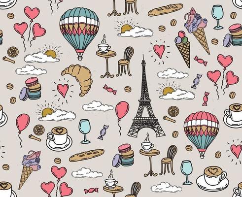 Adobe Illustrator ArtworkFrench icons, Paris sketch illustration. Vector.