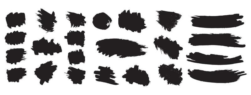 Set of black paint, ink brush strokes