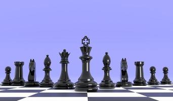 3D closeup line up of black chess in purple background illiustration , 3D rendering chess concept and blank area for copy space