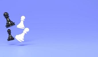 3D illustration black and white pawn on blue background for copy space , 3D rendering object chess concept photo