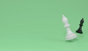 3D illustration black and white bishop on green background for copy space , 3D rendering object chess concept photo