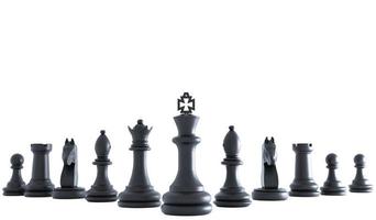 3D closeup line up of black chess in white background illiustration , 3D rendering chess concept and blank area for copy space photo