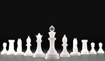 3D closeup line up of white chess in black background illiustration , 3D rendering chess concept and blank area for copy space photo