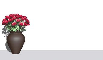 Red rose in the brown vase on blank white background , 3D rendering object for copy space photo