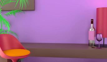 Blank purple background and prop on the relax zone , 3D rendering object for copy space photo