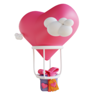 A ilustração 3d ama o balão de ar e dá a caixa 2 apropriada para o dia dos namorados png