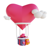 A ilustração 3d ama o balão de ar e dá a caixa 2 apropriada para o dia dos namorados png