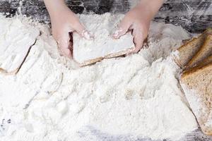 work in the kitchen with wheat flour photo