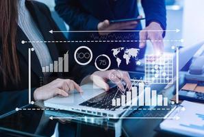 Financial report data of business operations balance sheet and income statement as Fintech concept. photo
