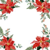 watercolor red poinsettia flower bouquet gold glitter frame banner background png