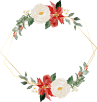 watercolor christmas flower bouquet wreath with gold frame png