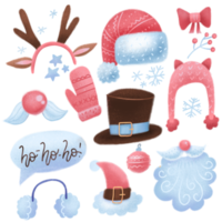 Textured hand drawn Christmas set of festive winter elements isolated on transparent background png