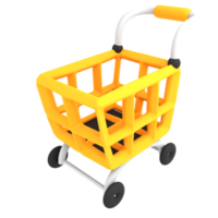 illustrazione 3d del carrello della spesa gialla vuota dell'icona di e-commerce png