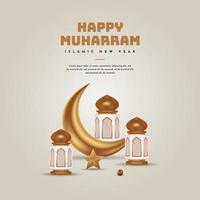 feliz muharram tarjeta de felicitación realista vector