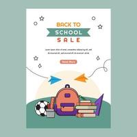 plantilla de póster de venta de regreso a la escuela dibujada a mano con útiles escolares vector