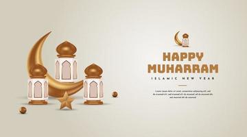 banner de tarjeta de felicitación feliz muharram vector