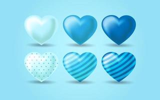 conjunto de ilustración realista de corazones 3d vector