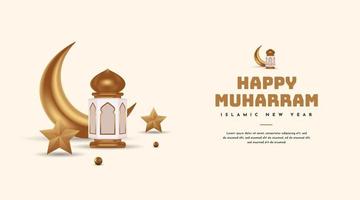 banner de tarjeta de felicitación feliz muharram vector