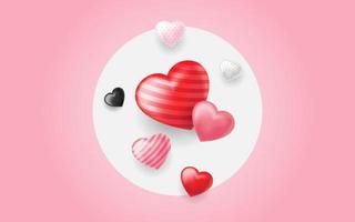 lindo fondo de composición decorativa de corazones de amor 3d vector