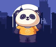 cute panda mascot illustration, flat cartoon style icon. vector