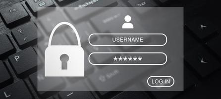 Digital interface user log in with computer keyboard. Security information and encryption. Cyber security concept. Secure internet access. Personal user information.