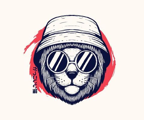vintage illustration of cool cat with glasses.