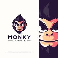 monkey logo illustration. flat cartoon style. vector