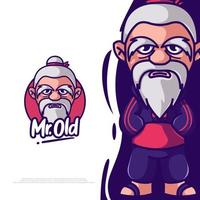 old man logo illustration. flat cartoon style. vector