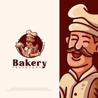 bakery chef logo illustration. flat cartoon style. vector