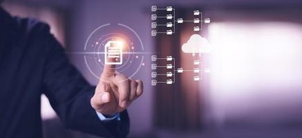 Document Management System  online documentation database and process automation to efficiently manage files, knowledge and documentation in enterprise with ERP. Corporate business technology. photo