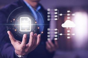 documentation database and process automation to efficiently manage files, knowledge and documentation in enterprise with ERP. Corporate business technology. photo