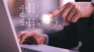 Document Management System  online documentation database and process automation to efficiently manage files, knowledge and documentation in enterprise with ERP. Corporate business technology. photo