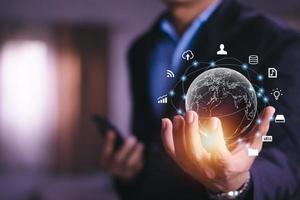 metaverse. Business global internet connection application technology and digital marketing, Financial and banking, Digital link tech, big data. photo