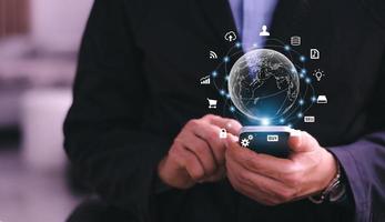 metaverse. Business global internet connection application technology and digital marketing, Financial and banking, Digital link tech, big data. photo
