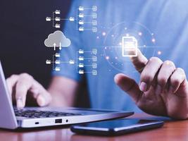 Document Management System  online documentation database and process automation to efficiently manage files, knowledge and documentation in enterprise with ERP. Corporate business technology. photo