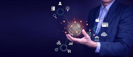 Business global internet connection application technology and digital marketing, Financial and banking, Digital link tech, big data. photo