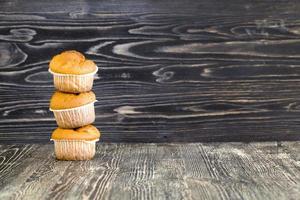 three delicious wheat muffins photo