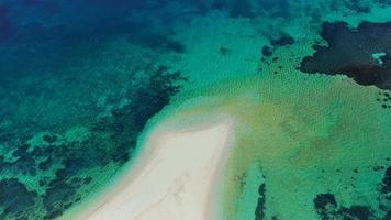 Drone flying over blue lagoon Agios Pavlos Greece video
